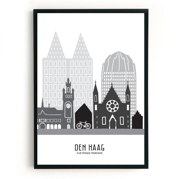Poster Den Haag zwart-wit-grijs  - A4 | A3