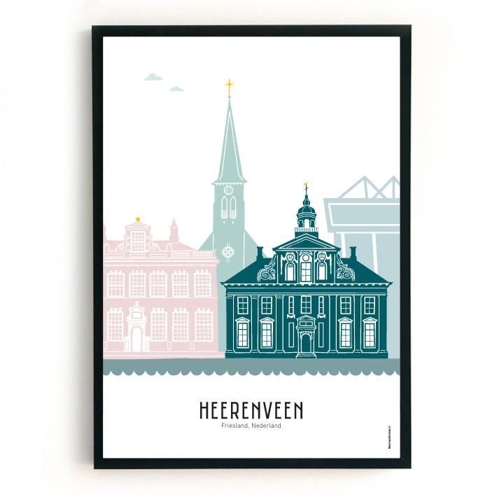Poster Heerenveen in kleur  - A4