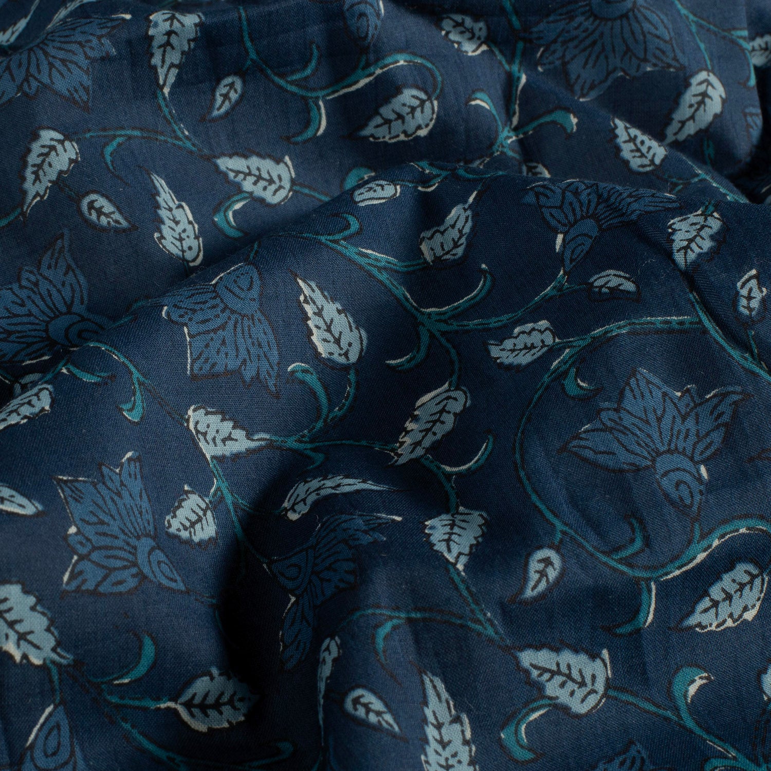 Nooteboom voile katoen bladeren indigo
