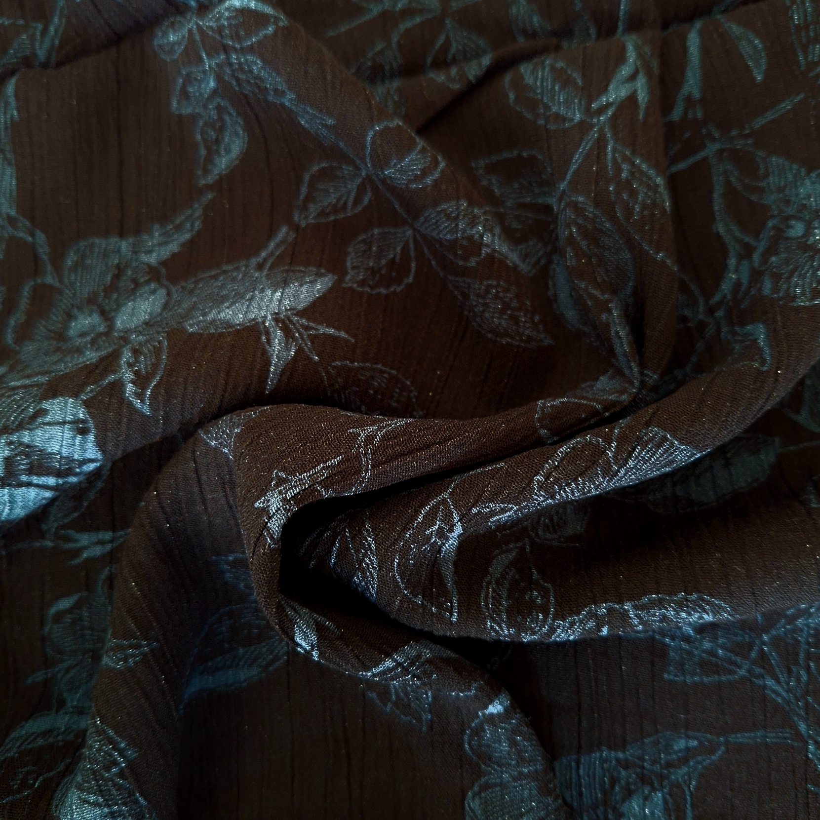 viscose crinkle bloem zwart-petrol
