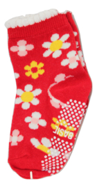 Sokjes met grip rood met bloemen