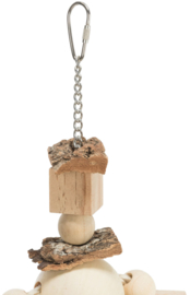 Speelgoed aan ketting, m. touw & kralen, hout/kurk