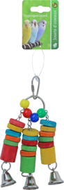 Boon vogelspeelgoed triple dangle hout en 3x metalen bel, 18 cm.