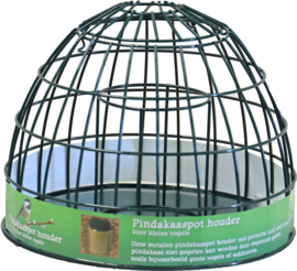 Boon pindakaaspot houder metaal groen voor kleine vogels, 25×19 cm.