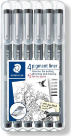 Staedtler 308 SB6P Pigment Liner Fineliner, 6-Delig, Zwart