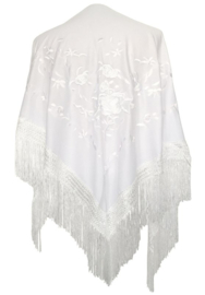 Spaanse manton wit met witte bloemen Large