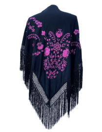 Manton Flamenco negro rosa Mediana