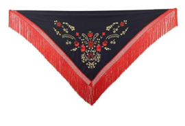 Spanish Flamenco Dance Shawl black red gold fringes red