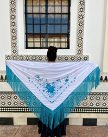 Manton Flamenco blanco azul flecos azul Grande