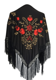 Flamenco dance shawl black red gold Medium