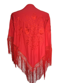 Flamenco Tuch Manton rot mit roten Blumen Medium