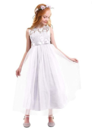 Communie jurk prinsessenjurk wit + bloemenkrans