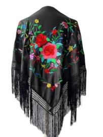 Manton Flamenco negro flores colores Mediana