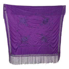 Spanischer Manton Tuch/Schal - Violett mit Blumen - Quadrat