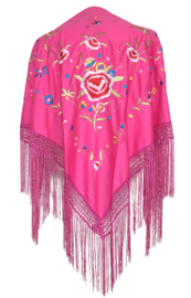 Foulard Chale Flamenco rosa con fiori Medium