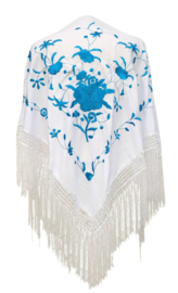Manton Flamenco blanco azul flecos blanco Mediana