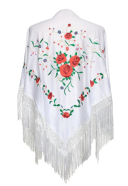 Manton flamenco blanco rosas rojo Mediana