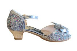 Prinsessen schoenen zilver glitter strikje