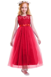 Communie jurk prinsessenjurk rood + bloemenkrans
