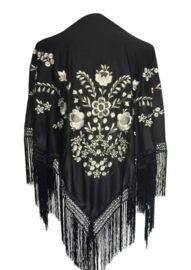 Manton Flamenco negro blanco flecos negro Mediana