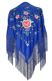 Manton Flamenco azul royal con flores Mediana