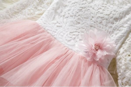Communie bruidsmeisjes jurk roze kant laagjes + bloemen krans