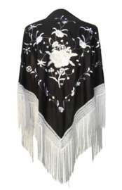 Manton Flamenco negro blanco flecos blanco Mediana