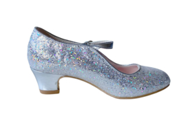 Chaussures flamenco argent avec coeur scintillement