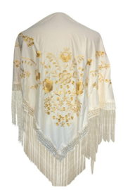 Foulard Châle Flamenco creme blanc fleur d 'or Medium