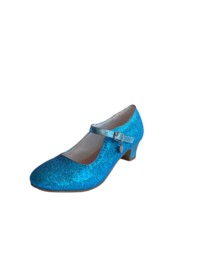 Zapato Flamenco azul corazón purpurina