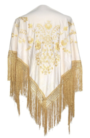 Spaanse manton creme wit goud Franjes goud Large