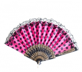 Flamenco Fächer schwarz rosa mit Spitze