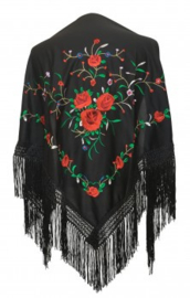 Foulard Chale Flamenco nero rose rosse Medium