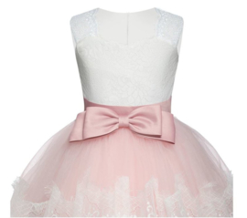 Communie jurk bruidsmeisje Deluxe Classic roze wit + krans
