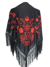 Flamenco dance shawl black red Medium