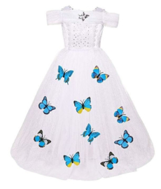 Prinsessenjurk wit vlinders Luxe + GRATIS handschoenen
