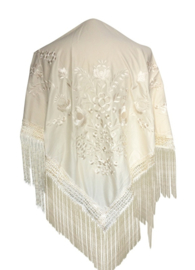 Foulard Châle Flamenco creme blanc fleur blanc Medium