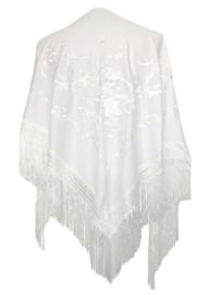 Flamenco dance shawl white white flowers Medium