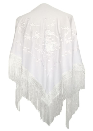 Flamenco dance shawl  white white flowers Medium