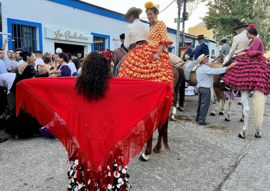 Manton Flamenco rojo flores rojo Medium