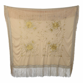 Spanish Flamenco Dance Shawl beige with beige flowers Square