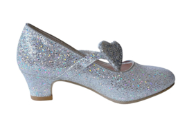 Zapato Flamenco plata corazón purpurina Lujo