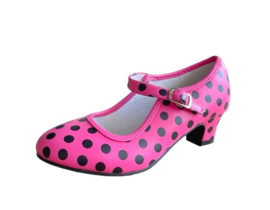 Spaanse schoenen roze met zwarte stippen