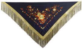 Manton Flamenco negro oro naranja flecos doble Mediana