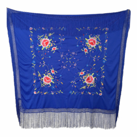 Spaanse manton vierkant cuadrado koningsblauw bloemen