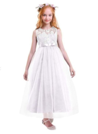 Communie jurk prinsessenjurk wit + bloemenkrans