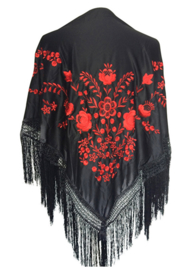 Flamenco dance shawl black red Large