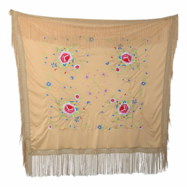 Foulard Chale Flamenco beige cobalto fiori colorati piazza