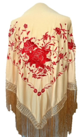 Manton Flamenco beige rojo Grande