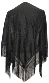 Manton Flamenco negro flores negro Grande